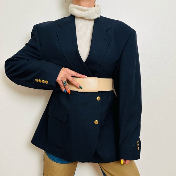 Vintage Oversized Classic Navy Blazer Jacket with Two Gold Buttons - Picture 1 of 8